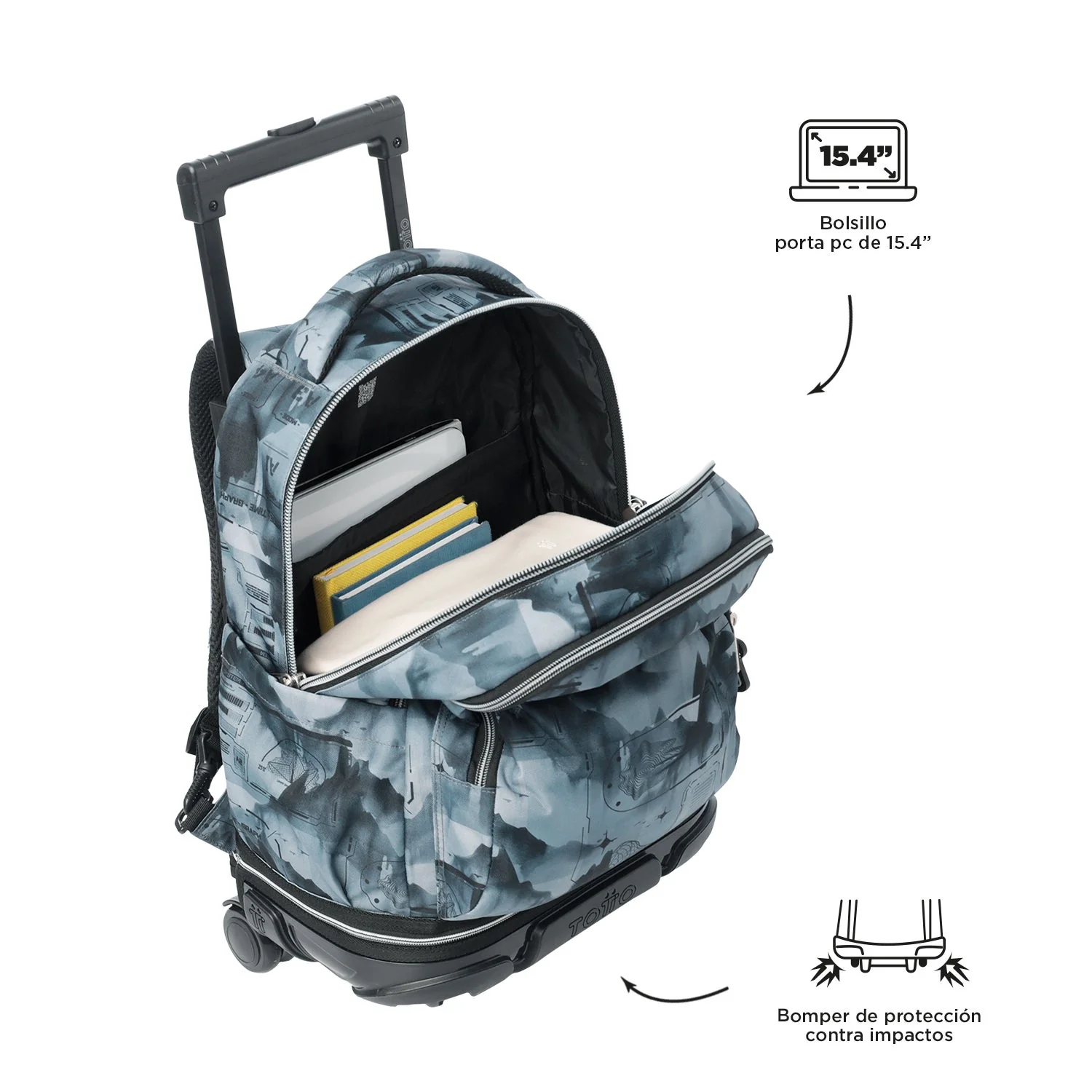 Pack escolar Digital Hill - Mochila con ruedas desmontable + Estuche 3 compartimentos - Image 7