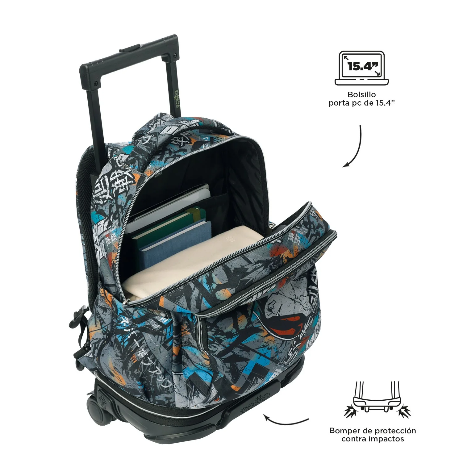 Pack escolar Okubo - Mochila con ruedas desmontable + Estuche 3 compartimentos - Image 10